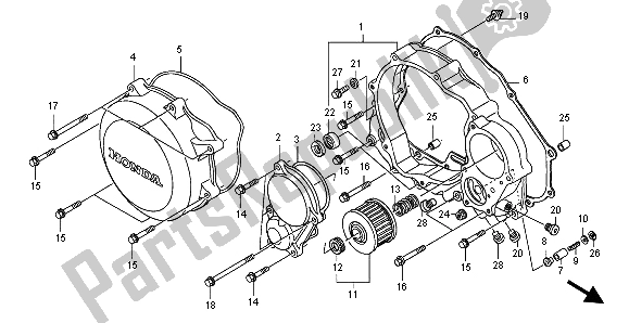 All parts for the Right Crankcase Cover of the Honda XR 650R 2007