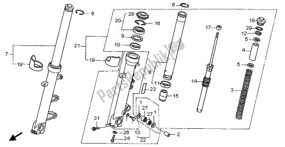 Todas as partes de Garfo Dianteiro do Honda CBR 1000F 1997