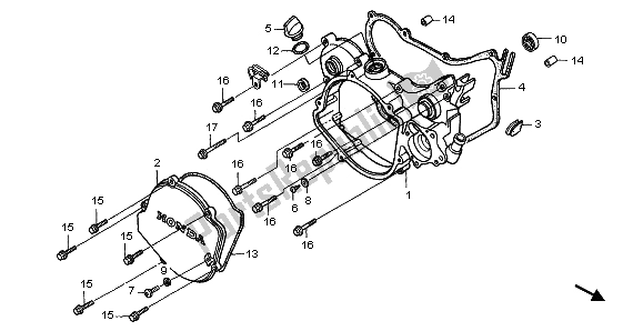 All parts for the Right Crankcase Cover of the Honda CR 125R 2000