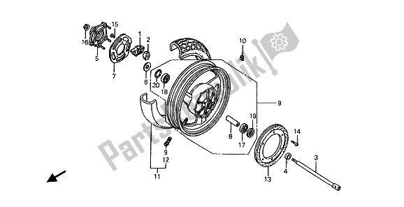 All parts for the Rear Wheel of the Honda ST 1100 1993