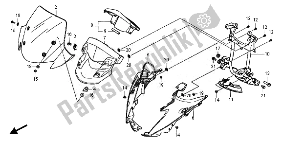 All parts for the Upper Cowl of the Honda VFR 800X 2011