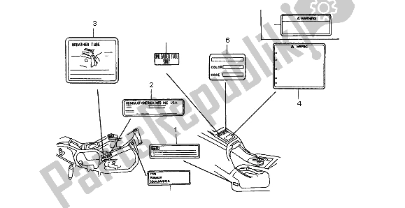 All parts for the Caution Label of the Honda GL 1500A 1996