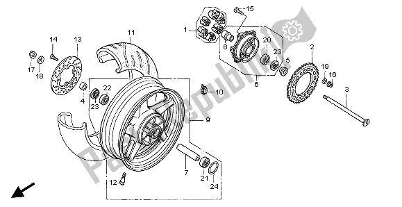 All parts for the Rear Wheel of the Honda VTR 1000 SP 2003
