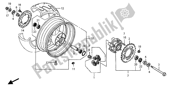 All parts for the Rear Wheel of the Honda CB 600F Hornet 2001