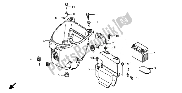 All parts for the Battery & Luggage Box of the Honda ANF 125 2008
