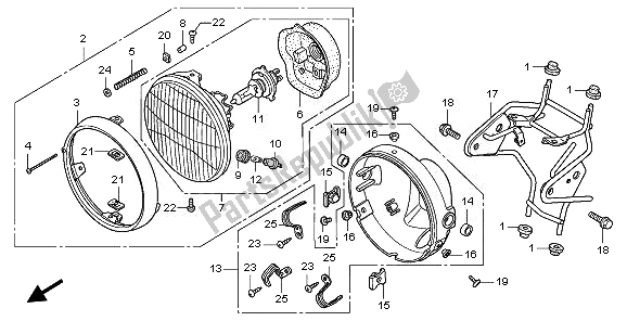 All parts for the Headlight (uk) of the Honda CBF 600N 2008