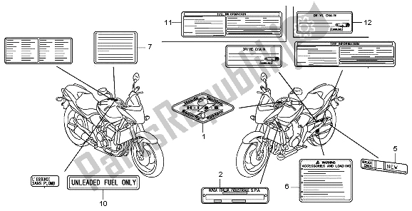 Todas as partes de Etiqueta De Cuidado do Honda CB 600F Hornet 2009