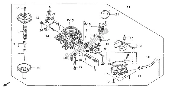 All parts for the Carburetor of the Honda SCV 100F 2005