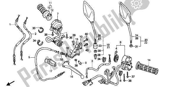 All parts for the Switch & Cable of the Honda CB 750 1992