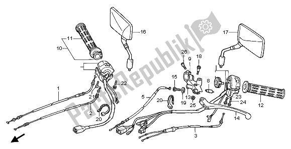 Todas las partes para Manejar Palanca E Interruptor Y Cable de Honda NTV 650 1997