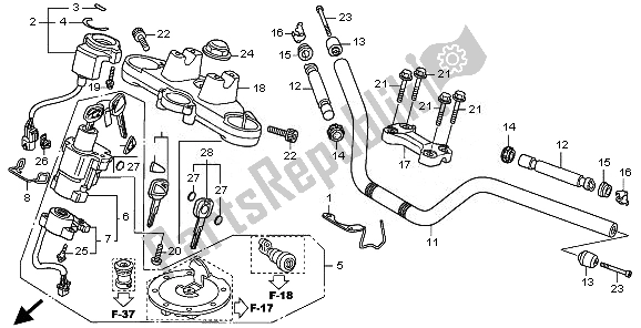 All parts for the Handle Pipe & Top Bridge of the Honda NT 700 VA 2010