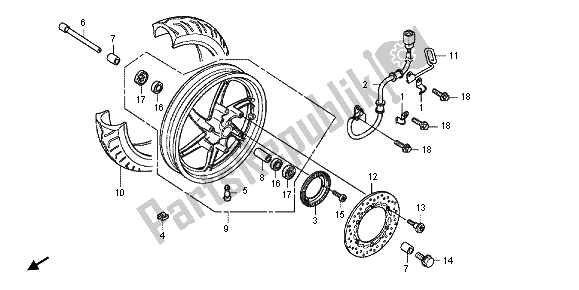 Alle onderdelen voor de Voorwiel van de Honda SH 300 RA 2012
