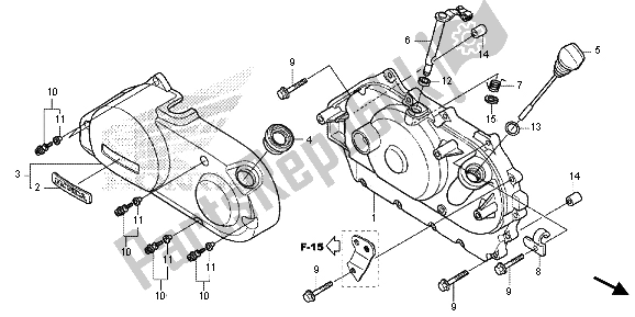 Alle onderdelen voor de Rechter Carterdeksel van de Honda VT 750 CS 2013