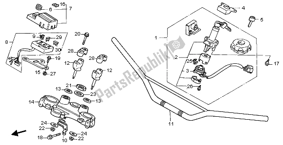 All parts for the Handle Pipe & Top Bridge of the Honda XL 600V Transalp 1996