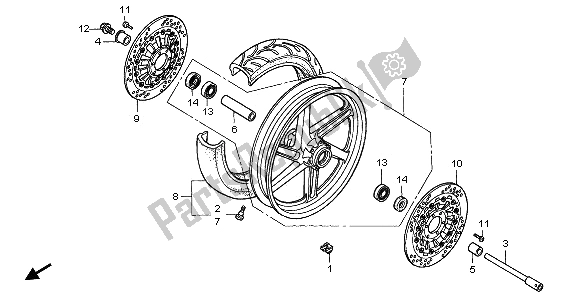 All parts for the Front Wheel of the Honda RVF 750R 1995