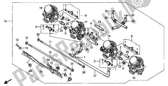 All parts for the Carburetor (assy.) of the Honda CBR 1000F 1993