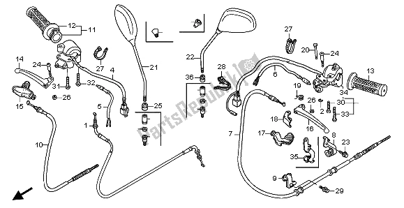 All parts for the Handle Lever & Switch Cable of the Honda NPS 50 2009