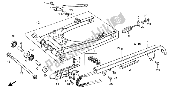 All parts for the Swingarm & Chain Case of the Honda CA 125 1996
