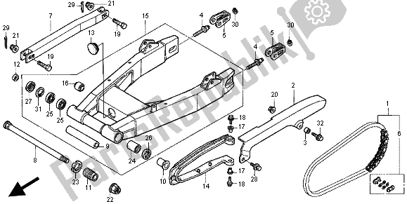 Alle onderdelen voor de Achterbrug En Kettingkast van de Honda CB 1300X4 1997