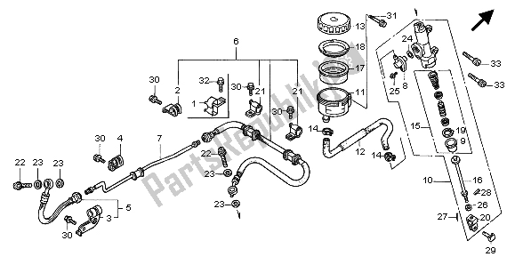 All parts for the Rear Brake Master Cylinder of the Honda ST 1100 1998