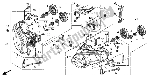 All parts for the Headlight (uk) of the Honda GL 1800 Airbag 2007