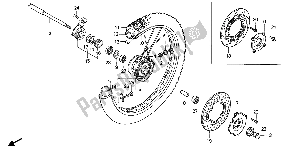 All parts for the Front Wheel of the Honda XR 600R 1990