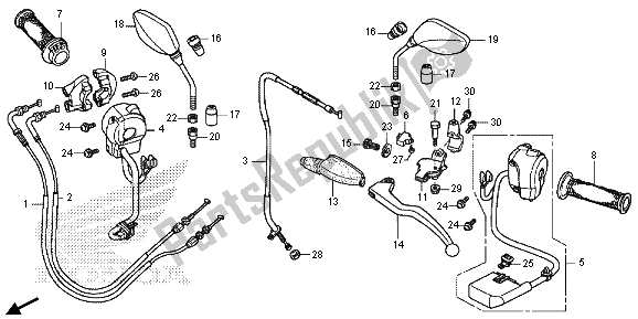 Alle onderdelen voor de Handvat Hendel & Schakelaar & Kabel & Spiegel van de Honda CRF 250M 2015