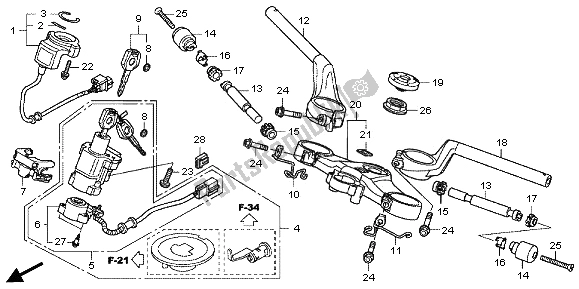 Alle onderdelen voor de Handvatpijp & Hoogste Brug van de Honda VFR 1200F 2013