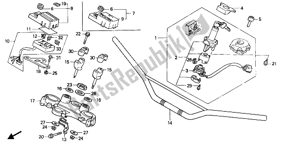 Todas las partes para Manejar Tubo Y Puente Superior de Honda XL 600V Transalp 1992