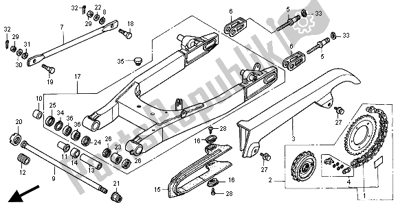 All parts for the Swingarm of the Honda VT 750C2 2000