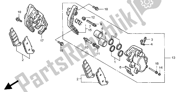 All parts for the Front Brake Caliper of the Honda GL 1500C 1998