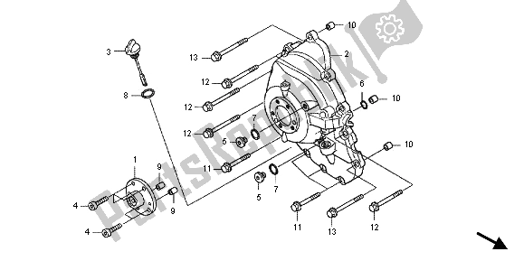 Alle onderdelen voor de Rechter Carterdeksel van de Honda FJS 600A 2012
