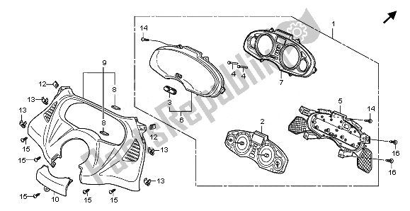 All parts for the Speedometer (mph) of the Honda FES 125A 2010