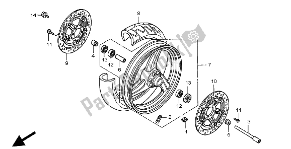 All parts for the Front Wheel of the Honda CB 600F Hornet 1999