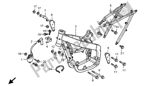 Alle onderdelen voor de Frame Body & Bobine van de Honda CR 125R 2001