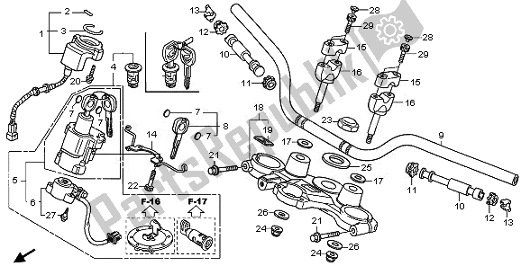 All parts for the Handle Pipe & Top Bridge of the Honda XL 700V Transalp 2008