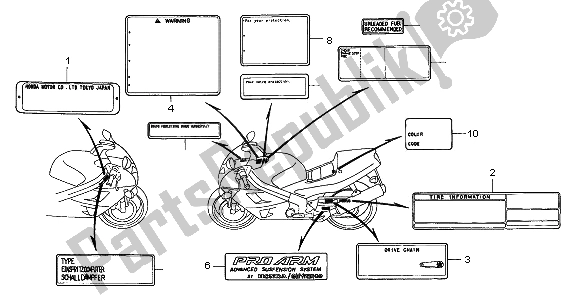 All parts for the Caution Label of the Honda RVF 750R 1996