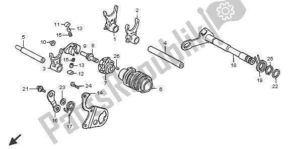 All parts for the Gearshift Drum of the Honda CR 250R 2005