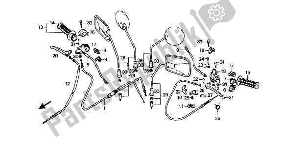 All parts for the Handle Lever & Switch & Cable of the Honda SA 50 1 1993