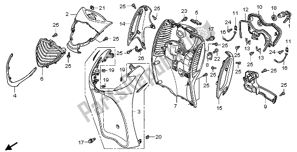 All parts for the Front Cover of the Honda SH 150 2007