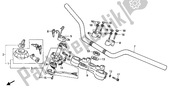 All parts for the Handle Pipe & Top Bridge of the Honda NX 250 1989
