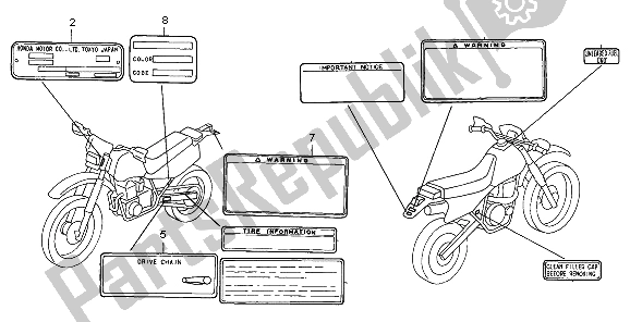 Alle onderdelen voor de Waarschuwingsetiket van de Honda XR 600R 1995