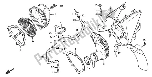 Alle onderdelen voor de Luchtfilter van de Honda CRF 250R 2005