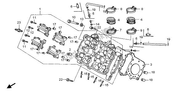 Alle onderdelen voor de Cilinderkop (voorzijde) van de Honda VFR 750F 1995