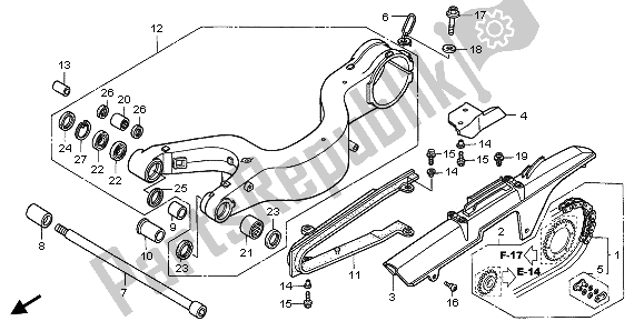 Alle onderdelen voor de Achterbrug van de Honda VFR 800A 2003