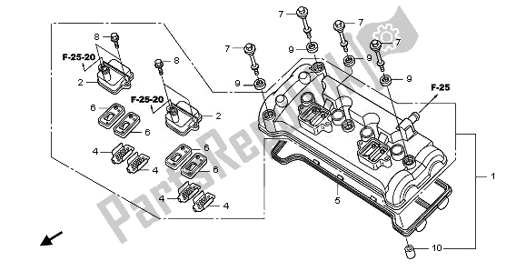 All parts for the Cylinder Head Cover of the Honda CBF 1000F 2010