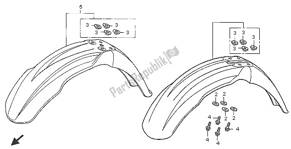 All parts for the Front Fender of the Honda CR 250R 2005