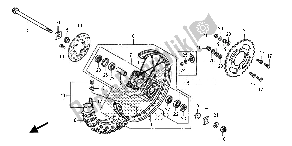 Tutte le parti per il Ruota Posteriore del Honda CRF 150 RB LW 2014