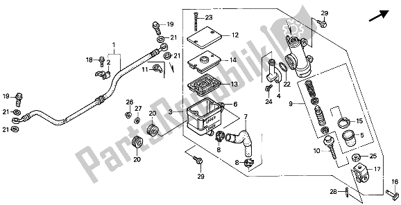 All parts for the Rear Brake Master Cylinder of the Honda NX 650 1992