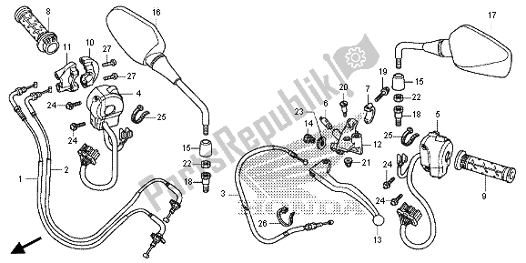 Alle onderdelen voor de Handvat Hendel & Schakelaar & Kabel van de Honda NC 700S 2013